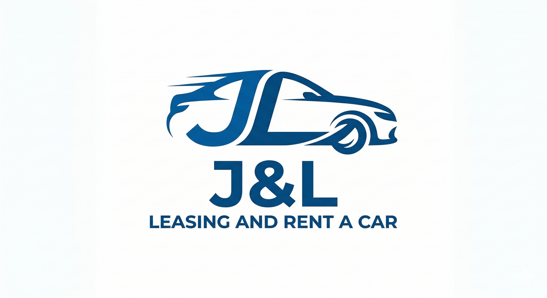Logo for J&L Leasing and Rent a Car, featuring a blue car graphic integrated with the letters J and L.