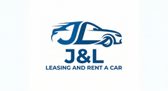 Logo for J&L Leasing and Rent a Car, featuring a blue car graphic integrated with the letters J and L.