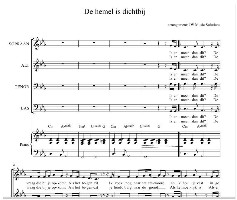 Koorpartituur – De hemel is dichtbij