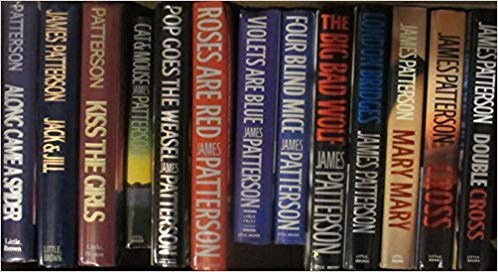 Shelf full of James Patterson Novels