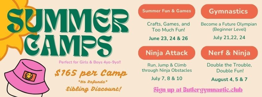 A poster for summer camps with a pink hat on it