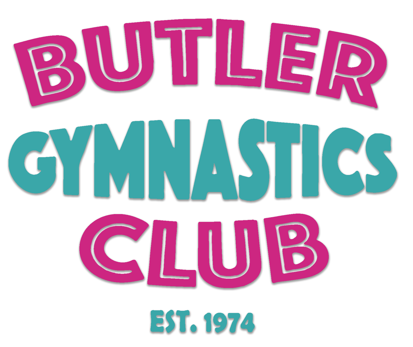 The logo for butler gymnastics club was established in 1974