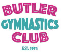 The logo for butler gymnastics club was established in 1974