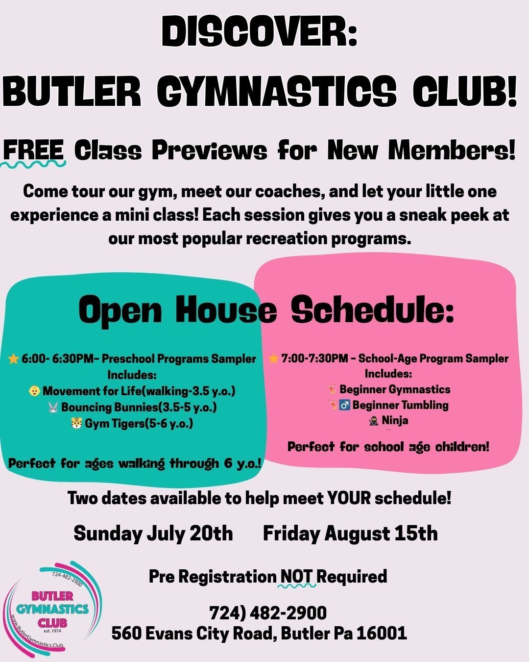 A poster for the butler gymnastics club easter egg hunt