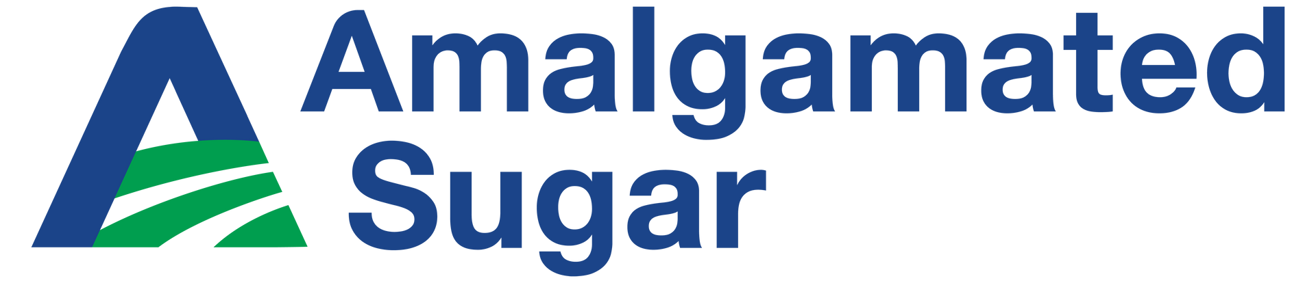 Logo for Amalgamated Sugar featuring a blue letter 