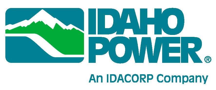 Logo for Idaho Power, featuring a stylized mountain icon next to the company name in teal and green.