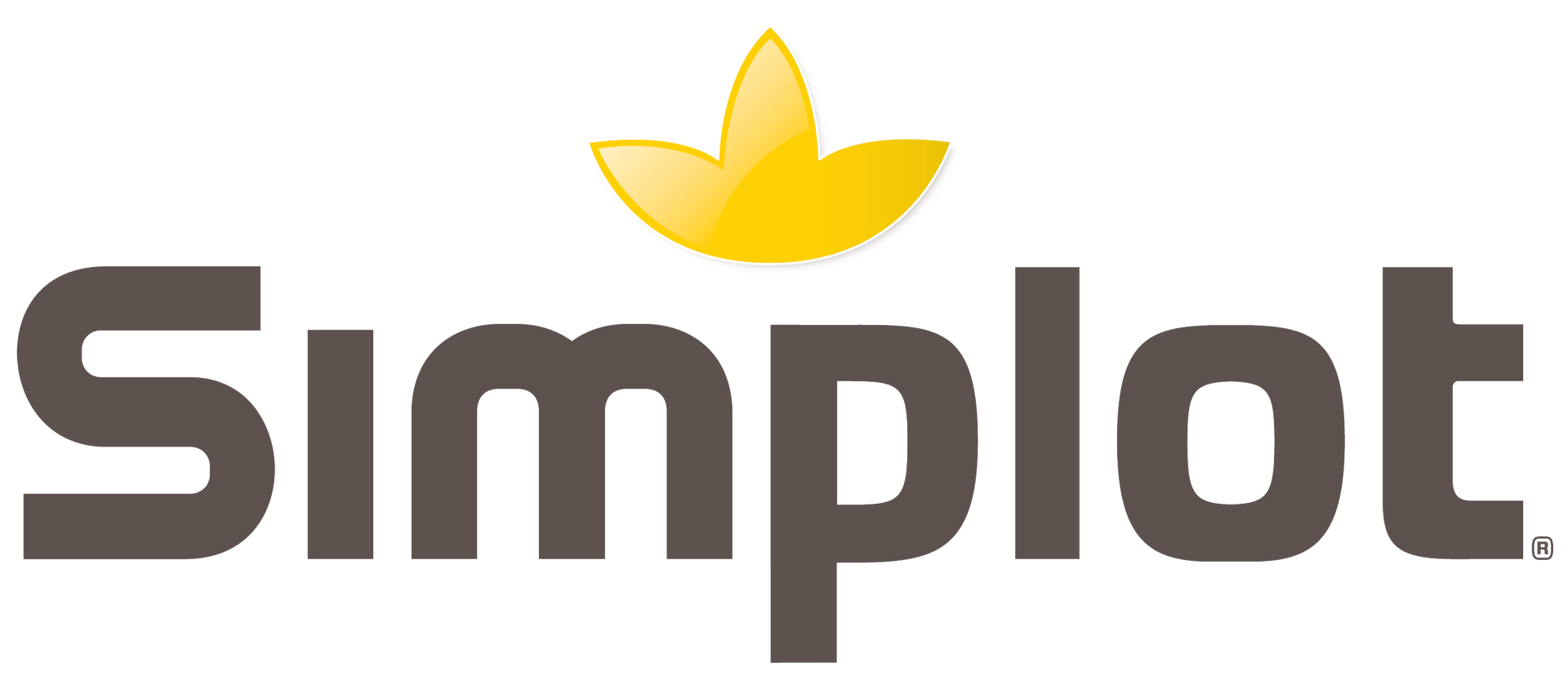 The Simplot logo features the brand name in bold, dark gray sans-serif text below a yellow, three-pointed leaf icon.