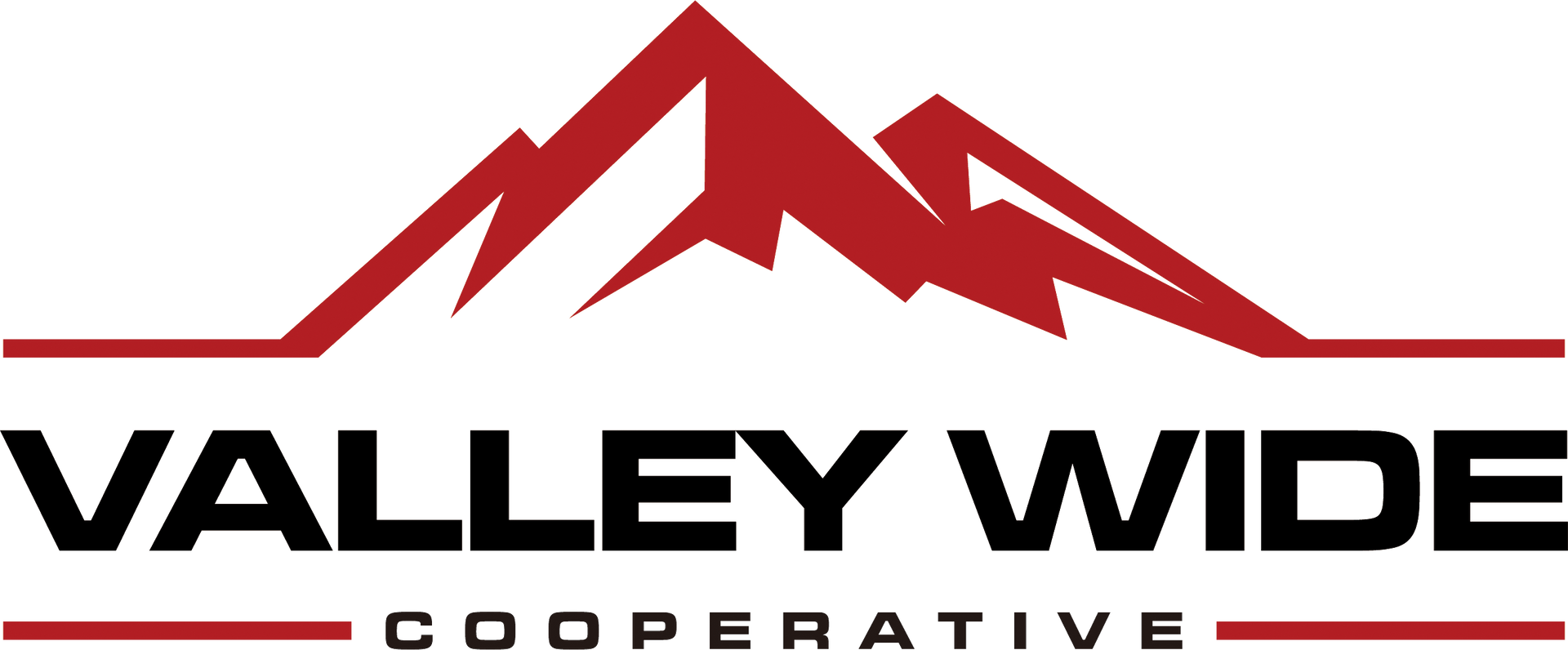 Logo for Valley Wide Cooperative with a red mountain graphic above the text 