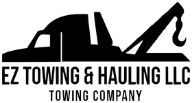 A black and white logo for a towing and hauling company.