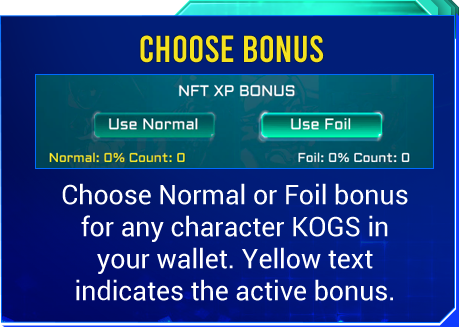 Choose foil bonus description on profile of the KOGs: QUEST! gameplay