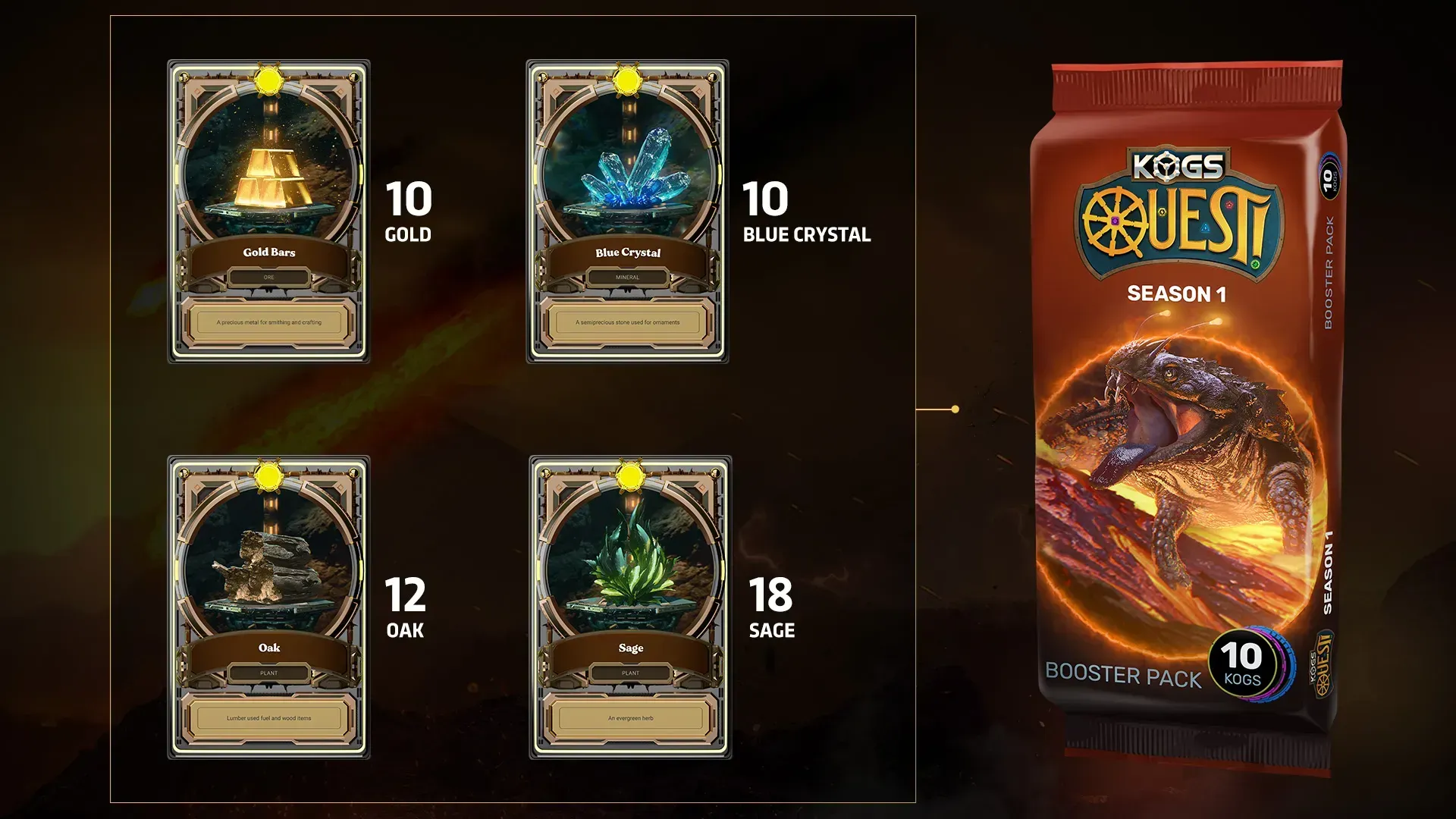 Crafting recipe materials for KOGs QUEST! booster packs