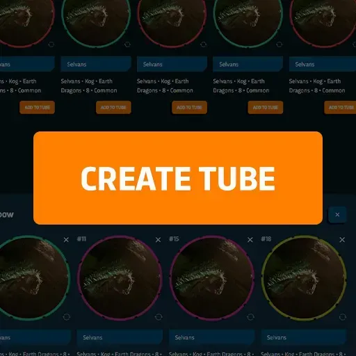 Screenshot of My NFTs dashboard showing the Create Tube button with the KOGs Slammer NFTs in the background