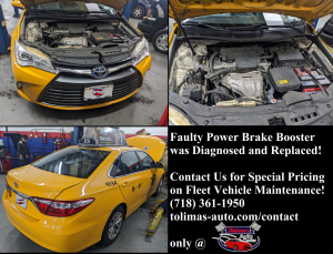 A faulty power brake booster was diagnosed and replaced