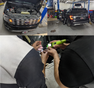 A collage of photos of a car being worked on
