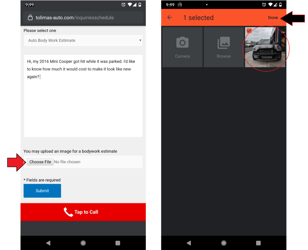 A screenshot of a website and a screenshot of a phone screen.