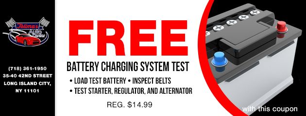 A coupon for a free battery charging system test