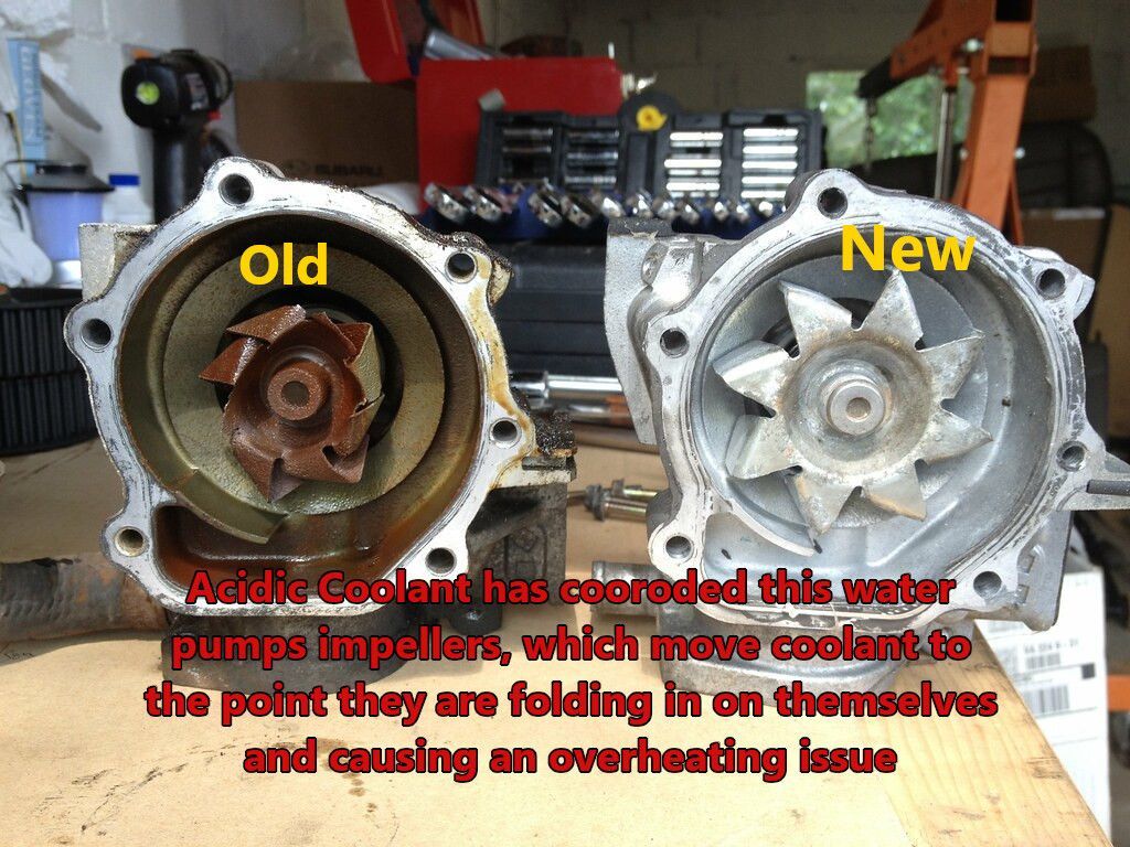 A picture of an old and a new water pump