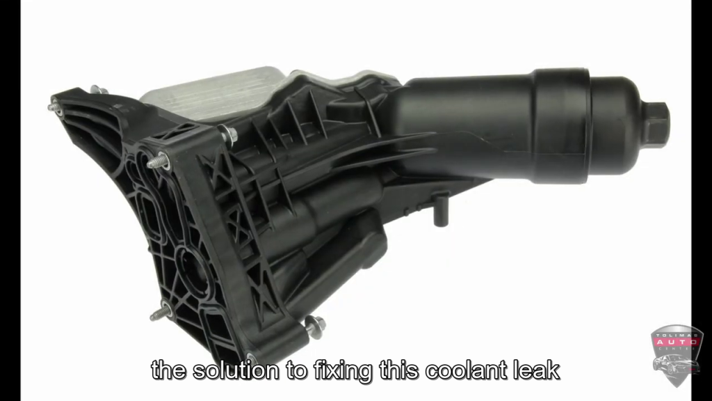 A close up of a black oil filter on a white background.