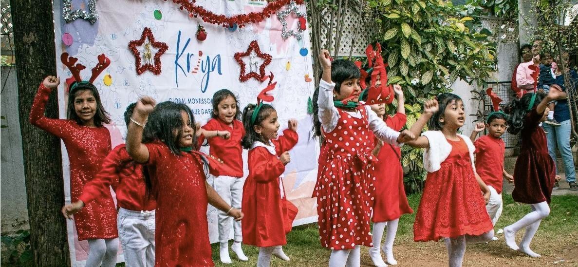Young children playing in Montessori School in Hennur, Bengaluru