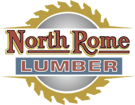 A logo for north rome lumber with a saw blade in the middle.