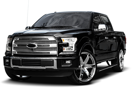 Black Ford pickup truck with chrome accents and large wheels. | Dave Muller Automotive & Trailer