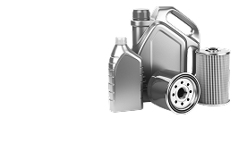 Silver oil bottles, container, and oil filter. | Dave Muller Automotive & Trailer