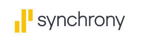 Synchrony logo: yellow bars icon next to the word 