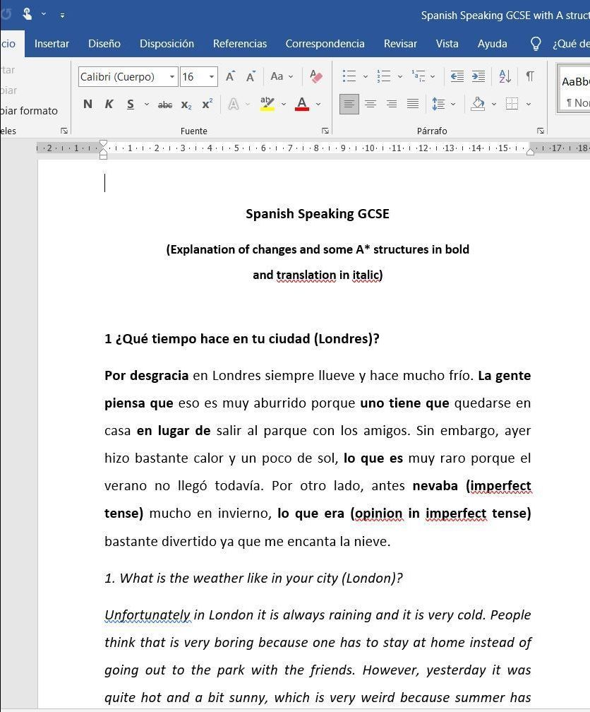 Spanish GCSE preparation