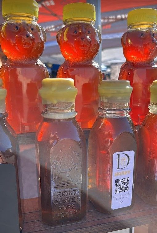 Lake Highlands Honey in a signature bear-shaped squeeze bottle.
