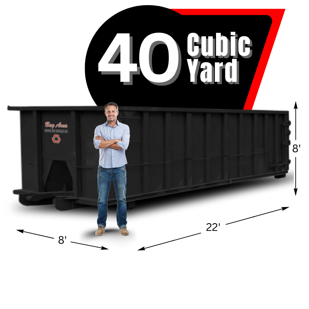 Dumpster and a man standing in front of it