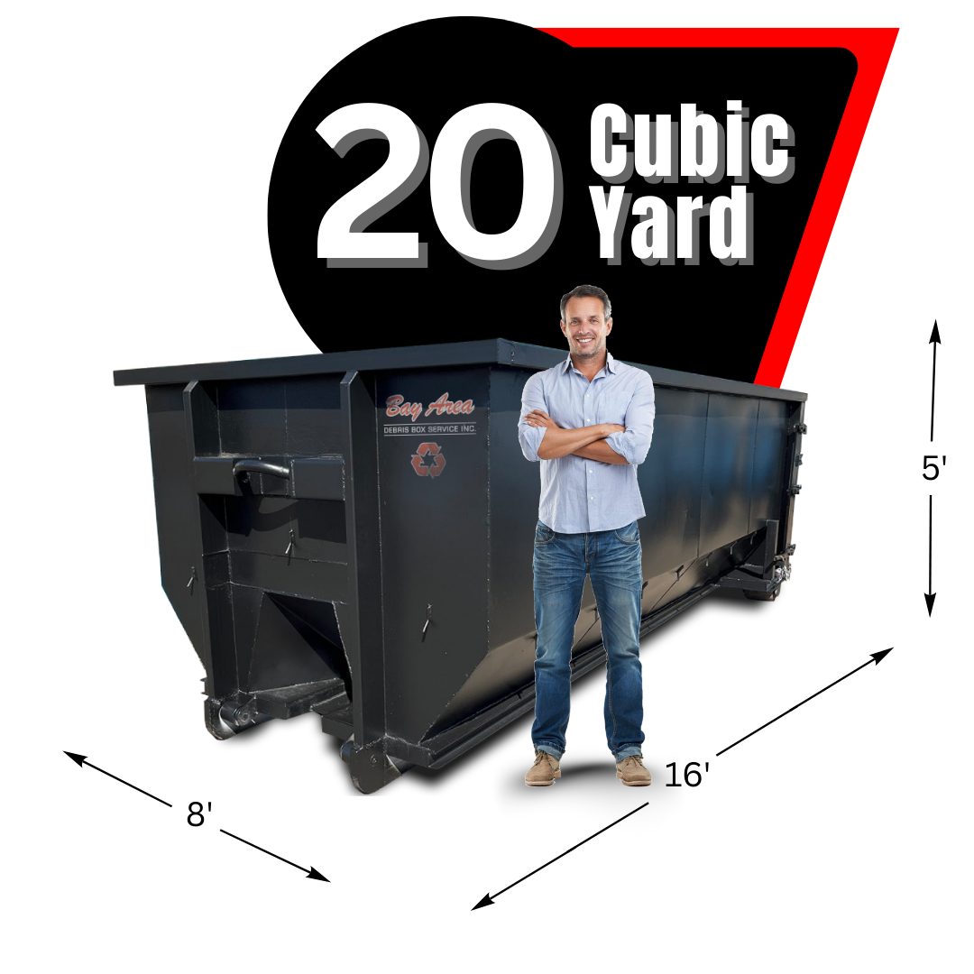 Dumpster and a man standing in front of it