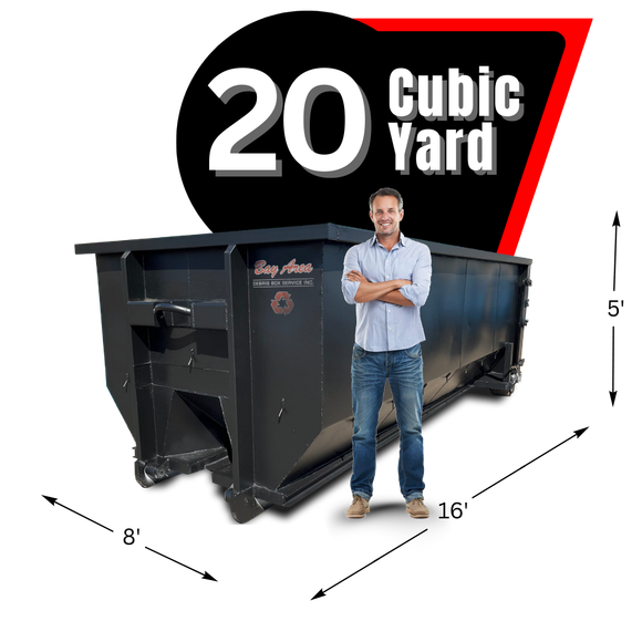 Dumpster and a man standing in front of it