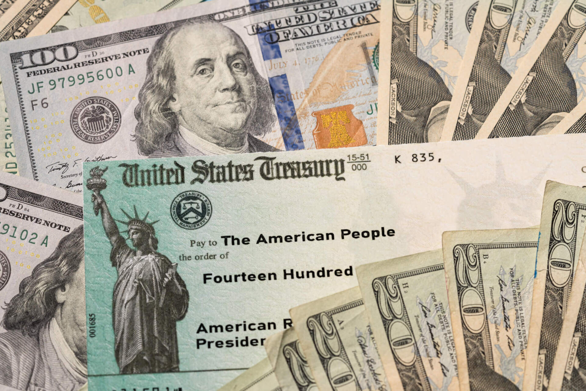 Twenty Dollar Bills with US Treasury Check — Jacksonville Beach, FL — Tax Advantage