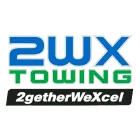 Logo for 2WX Towing: Blue and green text on white, tagline "2getherWeXcel" in black.