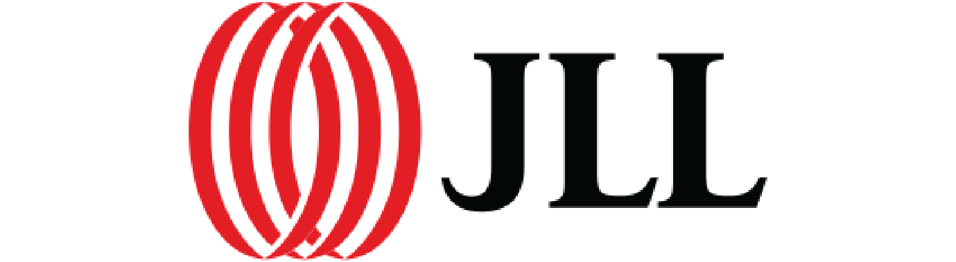 JLL logo: Red overlapping curved lines with black 
