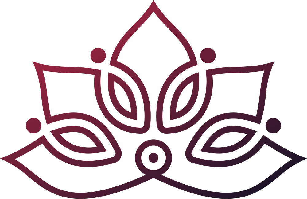 Abstract lotus flower design, gradient purple, with decorative circles.