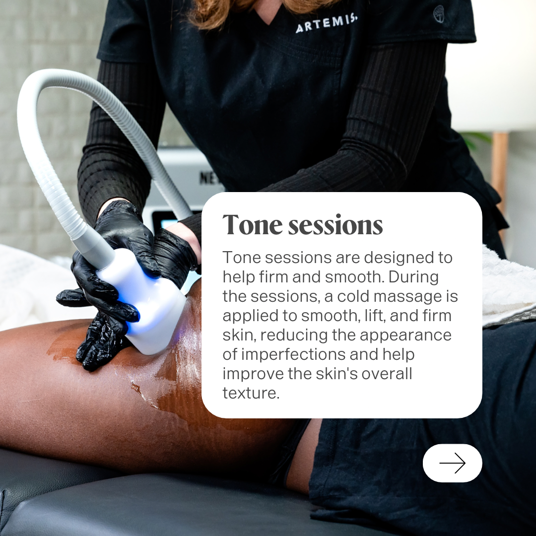 Person receiving cold massage on thigh. Text: 
