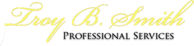 Troy B Smith Professional Services logo in gold script and black text on a white background