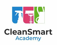 CleanSmart Academy logo with blue, pink, and green cleaning icons above the text
