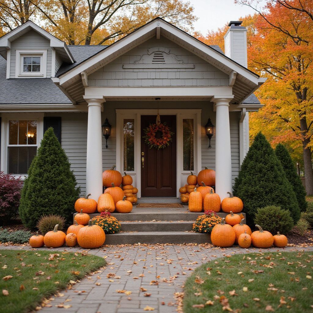 porch designed with pumpkins
