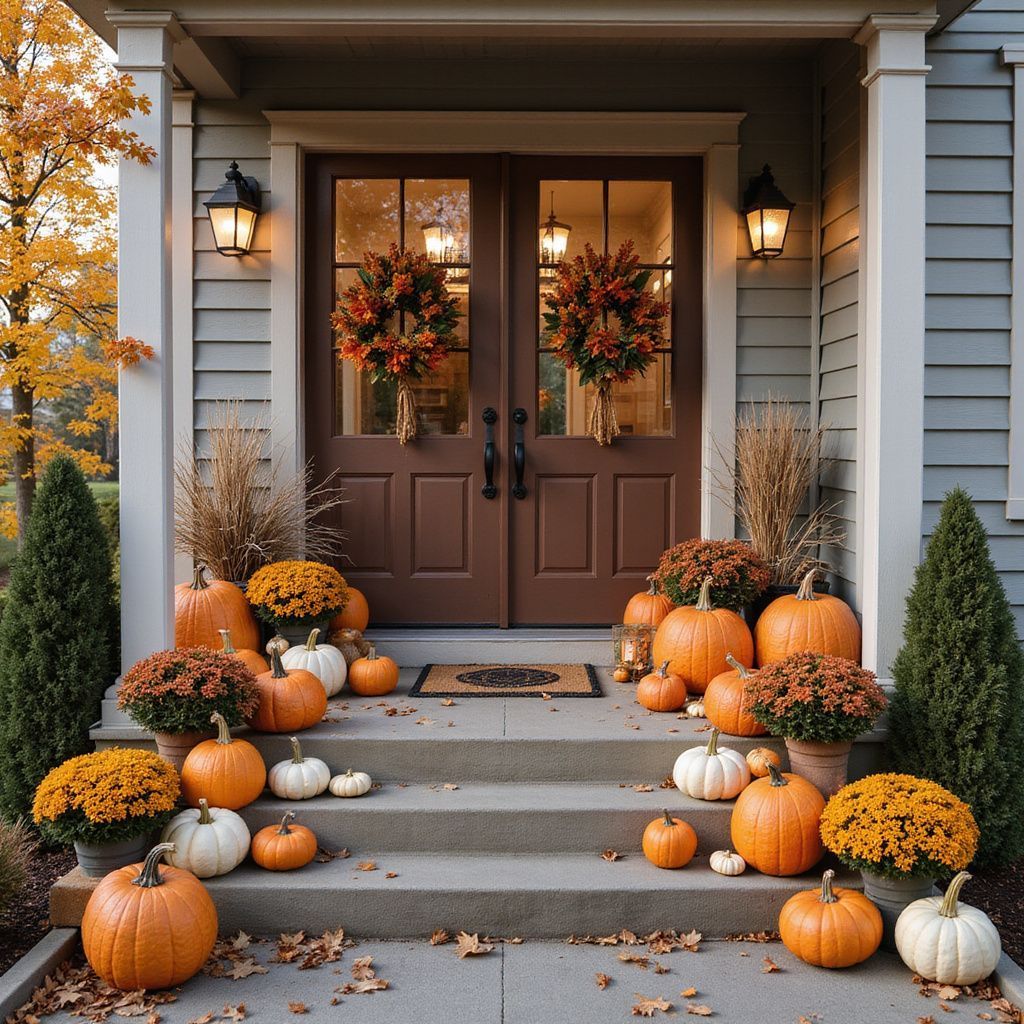 porch designed with pumpkins