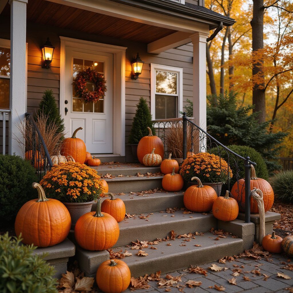 porch designed with pumpkins