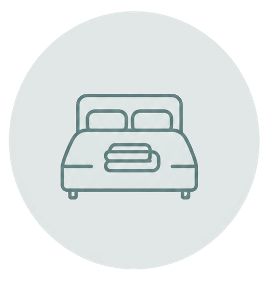 Line icon of a spray bottle, cleaning sponge, and sparkle inside a pale green circle