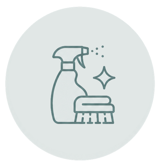 Outlined open box icon with sparkle on a pale gray circle background