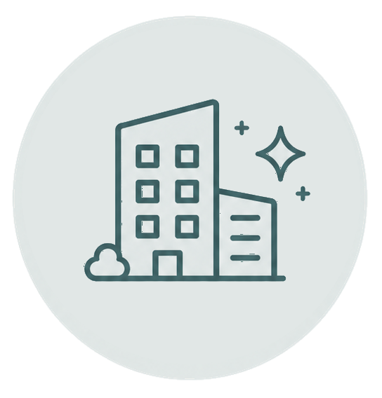 Outlined open box icon with sparkle on a pale gray circle background