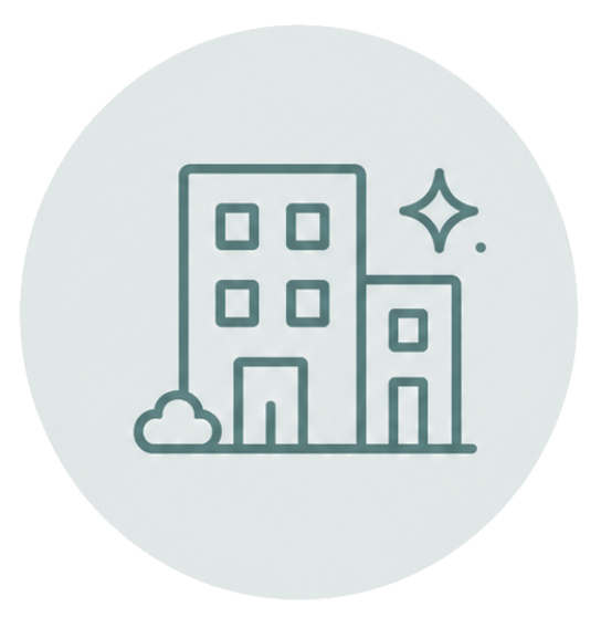 Outlined open box icon with sparkle on a pale gray circle background