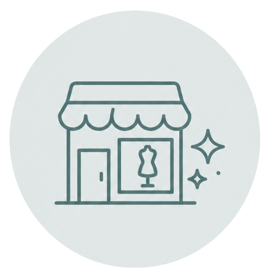 Outlined open box icon with sparkle on a pale gray circle background