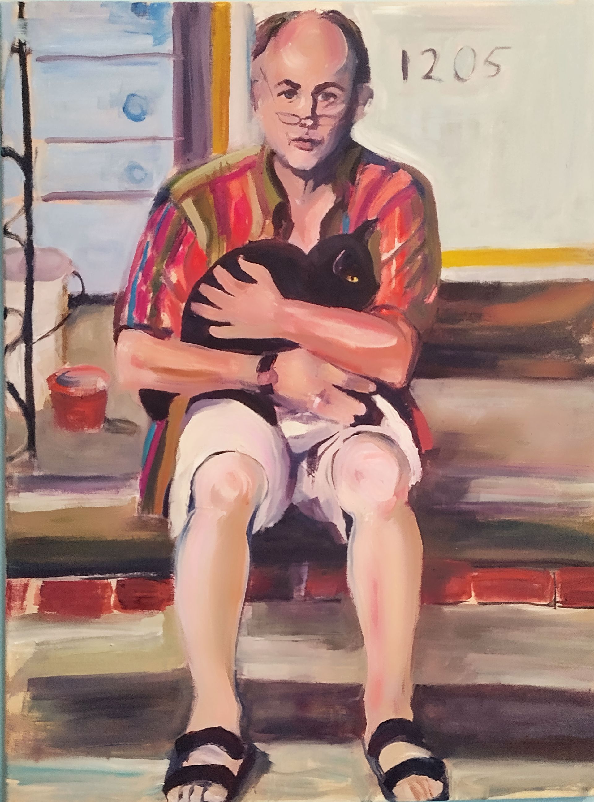 Painting of a man and his cat