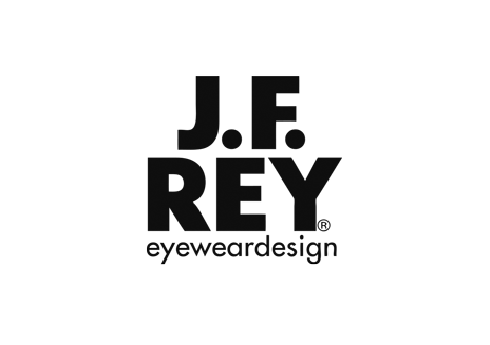 Il logo per il design degli occhiali jf rey è in bianco e nero.