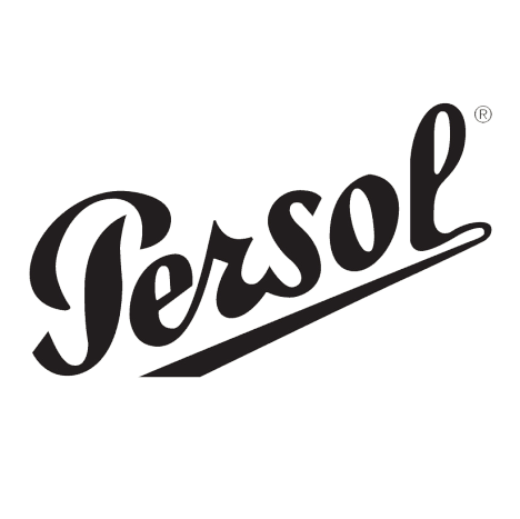 Il logo Persol è in bianco e nero su sfondo bianco.